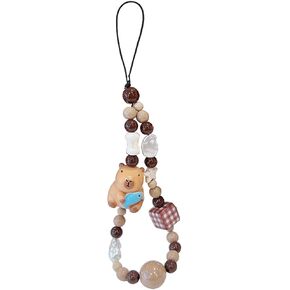Cute Capybara Phone Charm Lanyard, Capybara Keychain Y2K Phone, Beaded Wrist Strap, Universal Cell Phone Accessory with Decorative Beads.