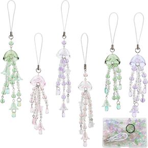 SUNNYCLUE 1 Box 6 Sets Phone Charms Kit Summer Hawaii Phone Charm Sea Ocean Animal Jellyfish Glass Beads Phone Keychain Charms Cell Phone Charms for Women Adults DIY Keychains Bag Camera Decor