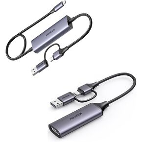UGREEN Capture Card 1080P 60FPS 2K@30Hz USB C to USB-A/C 4K Video Capture USB 3.0 Support 100W Fast Charge Bundle With Full HD HDMI to USB A/Type C
