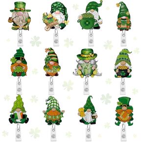 12 Pieces St. Patrick's Day Felt Retractable Badge Holders Gnomes Shamrock Nurse Badge Reels Name ID Badge Holders with Clips for St. Patrick's Day Office School Supplies (St. Patrick)