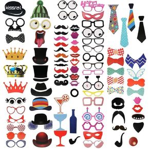 Kissral Photo Booth Props, 89 Pieces Funny Selfie Props with Sticks Costume Dress Up Accessories Photo Posing Props for Southwestern Party, Carnival Party, Wedding, Birthday Party