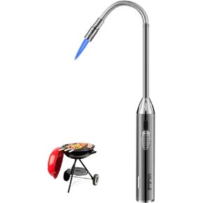 Long Grill Lighter,Refillable Butane Lighter,Adjustable Fire Jet Torch,Windproof Flexible with Visual Fuel Window for Candles Grill BBQ Fireplaces(Butane Gas Not Included)