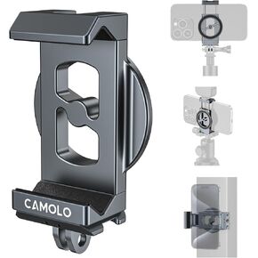 Metal Phone Tripod Mount with Arca Port & Magnetic 1/4"-20 Action Camera Adapter, Adjustable Smartphone Tripod Adapter Clamp Cell Phone Stand Holder Compatible with iPhone 16 Plus PRO Max GoPro