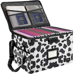 File Box with Lock, File Storage Organizer Box with Mesh Pockets, Portable with Handle Document Safe Collapsible File Cabinets for Home Office for Hanging Letter/Legal Folder