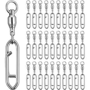 30PCS Fishing Speed Clips Change Snap Swivels Fishing Power Clips Ball Bearing Swivels Fishing Clips Quick Chang Topwater Speed Clips Snap Swivel Saltwater Freshwater Connectors Tackle