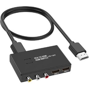 AV to HDMI Converter, AV and HDMI to HDMI Adapter 3 in 1 Out, 1 Port RCA and 2 Port HDMI Input Switcher Selector for N64 PS2/3/4 Wii Xbox VHS VCR Blue-ray DVD Players