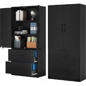 YITAHOME Wood File Cabinets, Heavy Duty Garage Tool Cabinets with Doors & Adjustable Shelves, Big Storage Filing Lockers for Home Office, Living Room, Pantry, Gym, Basement, Warehouse, White