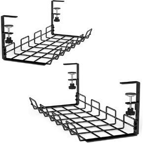 No Drill Under Desk Cable Management Tray, Desk Wire Management Cable Tray Sturdy Metal Wire Organizer Under Desk Basket for Office and Home Standing Desk -Black in Kuwait