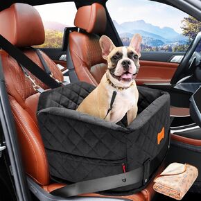 Detachable Washable Dog Booster Car Seat for Small Dogs Under 25 lbs with Memory Foam, Seat Belt, Storage Pocket, and Blanket