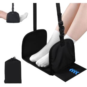 Airplane Foot Hammock, Office Footrest with 2 Hooks Widen Airplane Footrest Long Flight Hammock Memory Foam Travel Footrest Plane Foot Sling Under Desk at Work Gaming Travel Essentials, Black