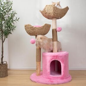 Modern Cat Tree for Indoor Cats Large Adult 46" Tall,Wooden Cat Tower for Large Cats with Scratching Post,Luxury Cat Condo, White.