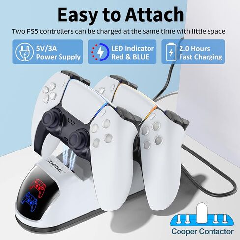 Controller Charger Accessories for PS5, Wireless Dual Control Power Adapter, DualSense Edge Docking Holder for PlayStation, Gaming Joystick Charging Dock Station, White in Kuwait