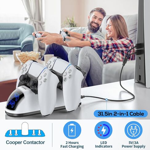 Controller Charger Accessories for PS5, Wireless Dual Control Power Adapter, DualSense Edge Docking Holder for PlayStation, Gaming Joystick Charging Dock Station, White in Kuwait