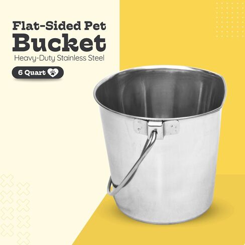 Heavy Duty Stainless Steel Flat Side Bucket 9 Quarts- Durable Food & Water Pail for Dogs, Horse, Kennels, Cages and Critter Crates - Enjoyable and Mess Free Multi-Purpose Pets Buckets in Saudi Arabia