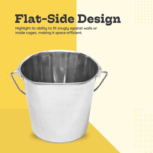 دلو الجانب المسطح الثقيل من الفولاذ المقاوم للصدأ 9 كوارت- طعام متين وماء من الكلاب والحصان واليائحة والأقفاص وصناديق المخلوقات- دلاء متعددة الأغراض خالية من الفوضى وخالية من الفوضى in Kuwait