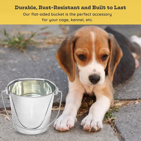 دلو الجانب المسطح الثقيل من الفولاذ المقاوم للصدأ 9 كوارت- طعام متين وماء من الكلاب والحصان واليائحة والأقفاص وصناديق المخلوقات- دلاء متعددة الأغراض خالية من الفوضى وخالية من الفوضى in Kuwait