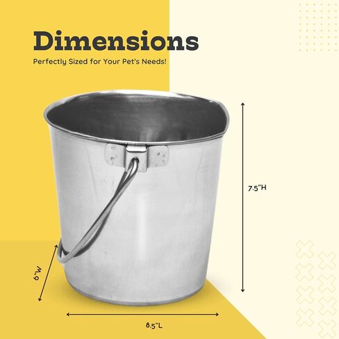 دلو الجانب المسطح الثقيل من الفولاذ المقاوم للصدأ 9 كوارت- طعام متين وماء من الكلاب والحصان واليائحة والأقفاص وصناديق المخلوقات- دلاء متعددة الأغراض خالية من الفوضى وخالية من الفوضى in Kuwait