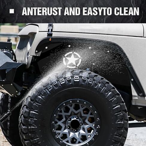 بطانات الرفارف الداخلية الأمامية والخلفية متوافقة مع 2007-2018 Jeep Wrangler JK & JKU Unlimited Sport Sahara Rubicon، واقيات الطين الفولاذية ذات شعار الإضاءة الحمراء وغطاء جيد لمصدات العجلات (2/4 أبواب) in Saudi Arabia