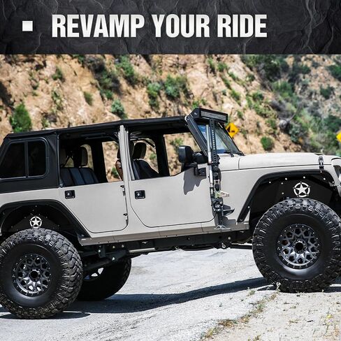 بطانات الرفارف الداخلية الأمامية والخلفية متوافقة مع 2007-2018 Jeep Wrangler JK & JKU Unlimited Sport Sahara Rubicon، واقيات الطين الفولاذية ذات شعار الإضاءة الحمراء وغطاء جيد لمصدات العجلات (2/4 أبواب) in Saudi Arabia