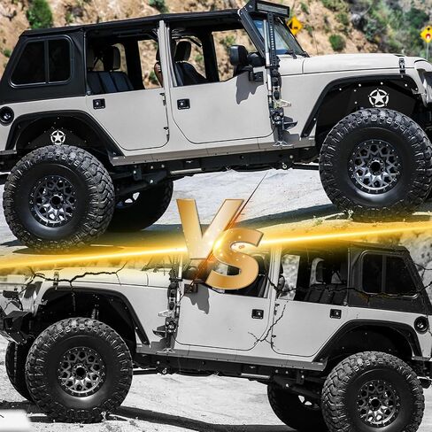 بطانات الرفارف الداخلية الأمامية والخلفية متوافقة مع 2007-2018 Jeep Wrangler JK & JKU Unlimited Sport Sahara Rubicon، واقيات الطين الفولاذية ذات شعار الإضاءة الحمراء وغطاء جيد لمصدات العجلات (2/4 أبواب) in Saudi Arabia