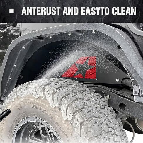 Front & Rear Inner Fender Liners Compatible with 2007-2018 Jeep Wrangler JK & JKU Unlimited Sport Sahara Rubicon, Steel Mud Guards Red Lightning Logo Wheel Well Cover Fenders Flares (2/4 Doors) in Kuwait