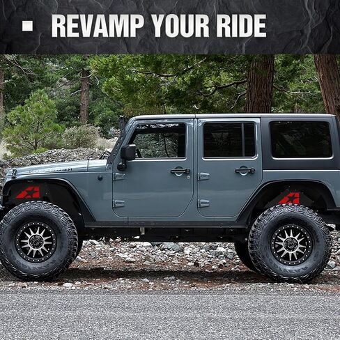 Front & Rear Inner Fender Liners Compatible with 2007-2018 Jeep Wrangler JK & JKU Unlimited Sport Sahara Rubicon, Steel Mud Guards Red Lightning Logo Wheel Well Cover Fenders Flares (2/4 Doors) in Kuwait