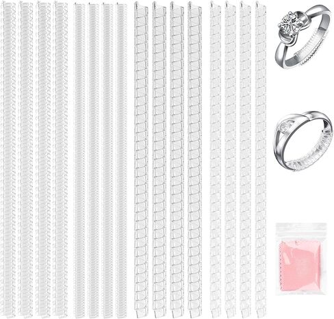 wegoup 8 Pcs Ring Sizers for Loose Rings, 28 Silver Polishing Cloths and 40 Small Plastic Bags. 4 Size Ring Size Adjuster, Polishing Cloth and Mini Plastic Bags Set for Jewelry, Earrings, Necklaces in Saudi Arabia