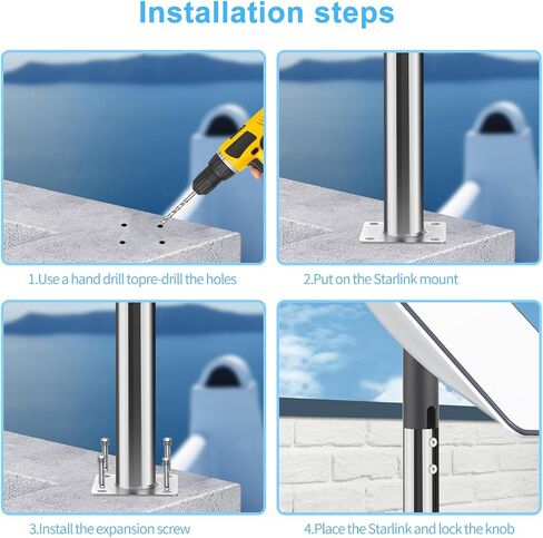 KINEEPLE Heavy Duty Steel for Starlink Short Wall Mount,Starlink Pole Mount,Starlink Roof Wall Mounting kit Compatible with Star Link Gen2 Rectangular Dish Pipe Adapter and Pole Mount Kits in Saudi Arabia