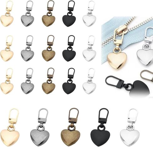 Cunswen 16 pcs Zipper Pull Replace Universal Replacement Szipper Pull Repair for Stacks ، Backpack ، Bag ، Laggage ، Lase ، Coat ، Pants (أسطوانية ، على شكل قلب ، ممدودة ، متموجة) in Saudi Arabia