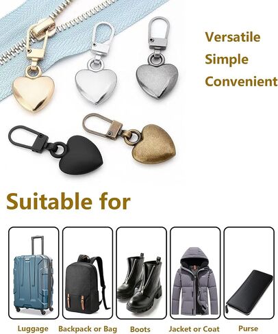 Cunswen 16 pcs Zipper Pull Replace Universal Replacement Szipper Pull Repair for Stacks ، Backpack ، Bag ، Laggage ، Lase ، Coat ، Pants (أسطوانية ، على شكل قلب ، ممدودة ، متموجة) in Saudi Arabia