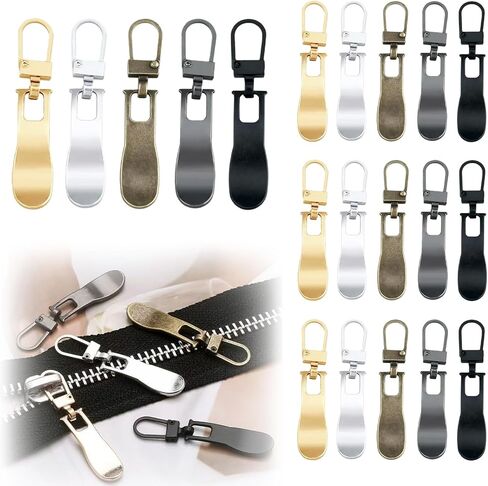 Cunswen 16 pcs Zipper Pull Replace Universal Replacement Szipper Pull Repair for Stacks ، Backpack ، Bag ، Laggage ، Lase ، Coat ، Pants (أسطوانية ، على شكل قلب ، ممدودة ، متموجة) in Saudi Arabia