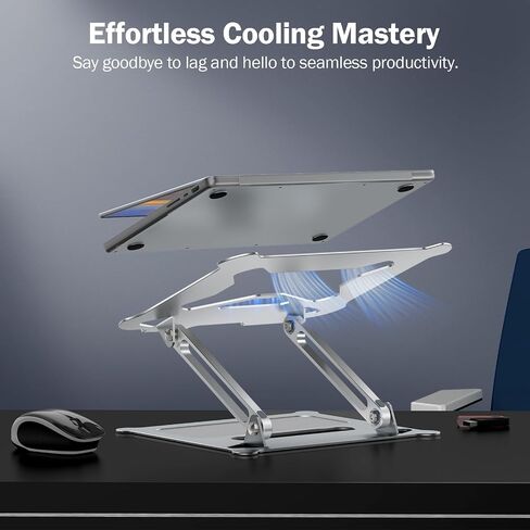 Aluminum Adjustable Laptop Stand, No Wobble Laptop Riser, Foldable Computer Notebook Stand Holder for 10-17" Laptops, Lightweight & Sturdy, Silver/A in Saudi Arabia