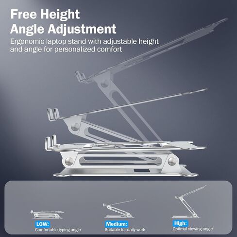 Aluminum Adjustable Laptop Stand, No Wobble Laptop Riser, Foldable Computer Notebook Stand Holder for 10-17" Laptops, Lightweight & Sturdy, Silver/A in Saudi Arabia