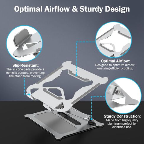 Aluminum Adjustable Laptop Stand, No Wobble Laptop Riser, Foldable Computer Notebook Stand Holder for 10-17" Laptops, Lightweight & Sturdy, Silver/A in Saudi Arabia