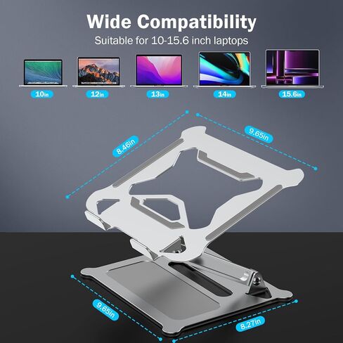 Aluminum Adjustable Laptop Stand, No Wobble Laptop Riser, Foldable Computer Notebook Stand Holder for 10-17" Laptops, Lightweight & Sturdy, Silver/A in Saudi Arabia