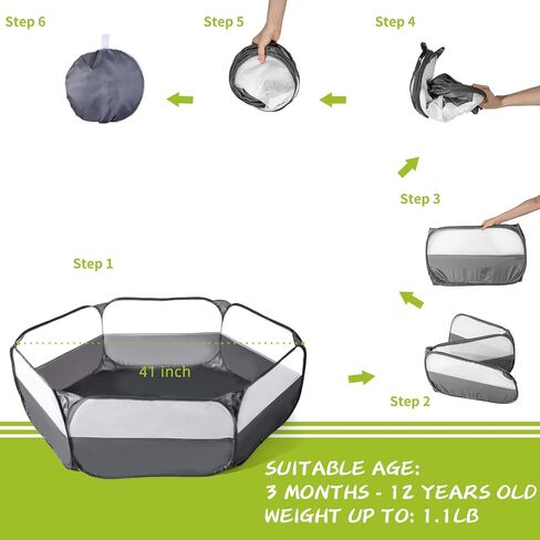 Foldable Ball Pit for Toddlers, Large Pop Up Ball Pits Kids Play Tent Crawl Playpen Ball Pool Playhouse Playpen with Storage Bag, for Boys Girls Dogs Cats Ferrets Indoor Outdoor, Dark Gray in Saudi Arabia