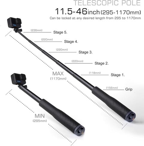مقاومة للماء Selfie Stick Pole Grip Monopod تحت الماء لـ GoPro Hero 13 12 11 10 9 8 7 6 5 Akaso Dji Osmo 5 Pro Action Camera Black in Kuwait