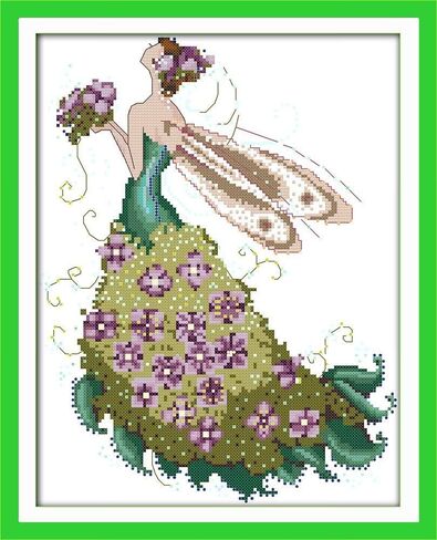 Happy Forever Cross Stitch Kits 11ct من الأنماط المختومة للأطفال والبالغين ، مجموعة التطريز المطبوعة مسبقًا للمبتدئين ، حكاية خرافية (R467 Lilac Fairy ، Size 13'x16 '' ') in Kuwait
