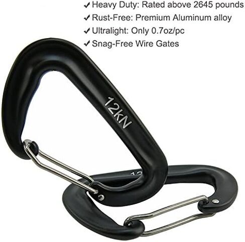 12kN 3.2"x2" Heavy-Duty Carabiner Clips - Durable, Lightweight Aluminum Alloy Carabiners for Hiking, Camping, Keychains, Dog Leashes, Hammocks & More in Kuwait