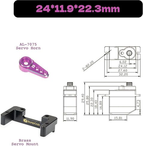 RampCrab 6kg Steering Servo with Mount Bracket and Servo Horn for FMS FCX24, Upgrade Parts for RC Crawler 1/24 Scale FCX24 Power Wagon Butcher & Max Smasher Big Foot, K5 (Black Horn) in Saudi Arabia
