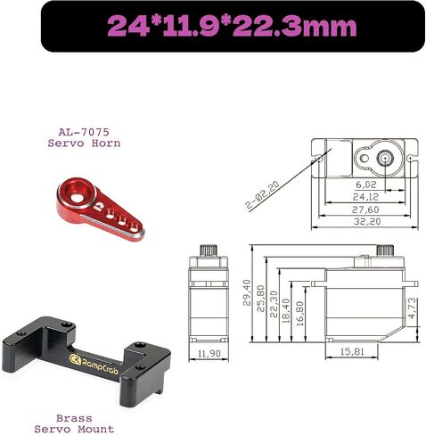 RampCrab 6kg Steering Servo with Mount Bracket and Servo Horn for FMS FCX24, Upgrade Parts for RC Crawler 1/24 Scale FCX24 Power Wagon Butcher & Max Smasher Big Foot, K5 (Black Horn) in Saudi Arabia