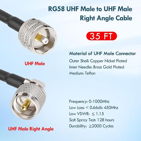 كابل محوري CB - 15FT RG58 UHF PL-259 ذكر إلى ذكر كابل محوري ذو زاوية قائمة منخفض الخسارة كابل هوائي Cb كابل قافز لراديو CB، راديو HAM، محلل الهوائي، مقياس SWR in Saudi Arabia