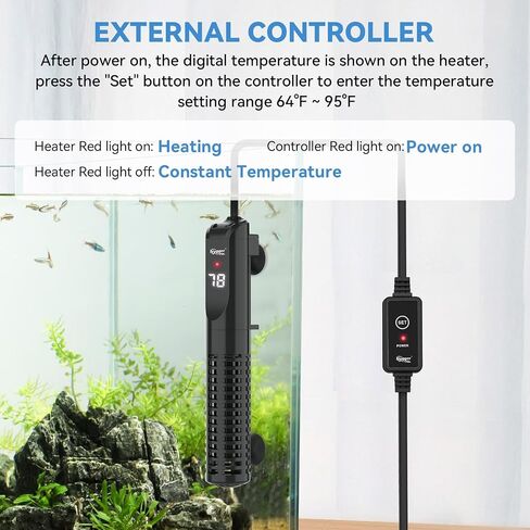 hygger Ceramic Submersible Aquarium Heater, New Explosion-Proof Fish Tank Water Heater with External Temp Controller Auto Thermostat Heater for Saltwater Freshwater (15W for 1~5 Gallon) in Saudi Arabia