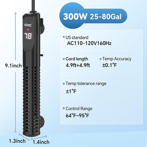 hygger Ceramic Submersible Aquarium Heater, New Explosion-Proof Fish Tank Water Heater with External Temp Controller Auto Thermostat Heater for Saltwater Freshwater (15W for 1~5 Gallon) in Saudi Arabia