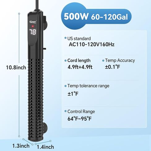 hygger Ceramic Submersible Aquarium Heater, New Explosion-Proof Fish Tank Water Heater with External Temp Controller Auto Thermostat Heater for Saltwater Freshwater (15W for 1~5 Gallon) in Saudi Arabia