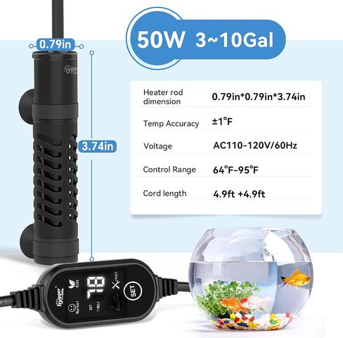 hygger Ceramic Submersible Aquarium Heater, New Explosion-Proof Fish Tank Water Heater with External Temp Controller Auto Thermostat Heater for Saltwater Freshwater (15W for 1~5 Gallon) in Saudi Arabia