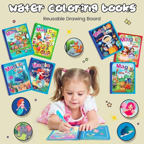 4 Pack Water Coloring Books, Reusable Water Painting Book Unicorn Dinosaur Animal Ocean Painting for Toddlers Educational Learning Kits Gifts in Saudi Arabia