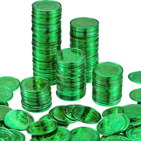 240 Pieces St. Patrick's Day Shamrock Coins Saint Patty's Day Plastic Lucky Clover Coins Shamrock Luck Coins Table Sprinkles for Party Supplies (Gold) in Saudi Arabia