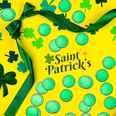 240 Pieces St. Patrick's Day Shamrock Coins Saint Patty's Day Plastic Lucky Clover Coins Shamrock Luck Coins Table Sprinkles for Party Supplies (Gold) in Saudi Arabia