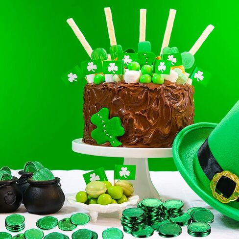 240 Pieces St. Patrick's Day Shamrock Coins Saint Patty's Day Plastic Lucky Clover Coins Shamrock Luck Coins Table Sprinkles for Party Supplies (Gold) in Saudi Arabia